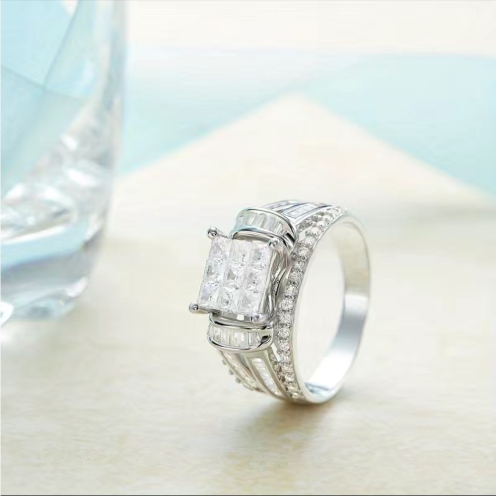 New 925 Silver Princess Cut Engagement Wedding Bridal Party Diamond Ring - Picture 4 of 6